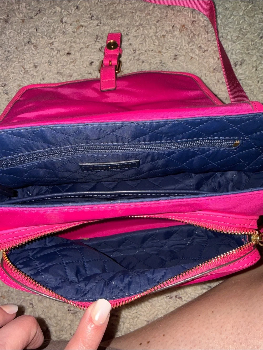 Tory Burch Neon Pink Crossbody Bag with Buckle Detail